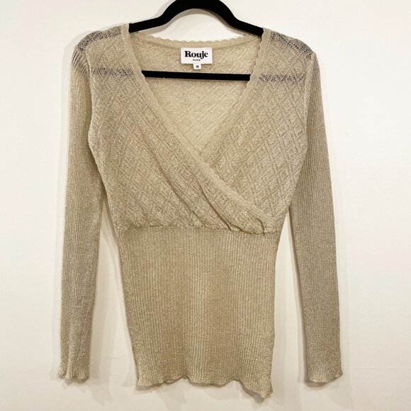 EUC Rouje Zoeline Gold Sparkle Pointelle Sweater 36, 4, S - Picture 2 of 7